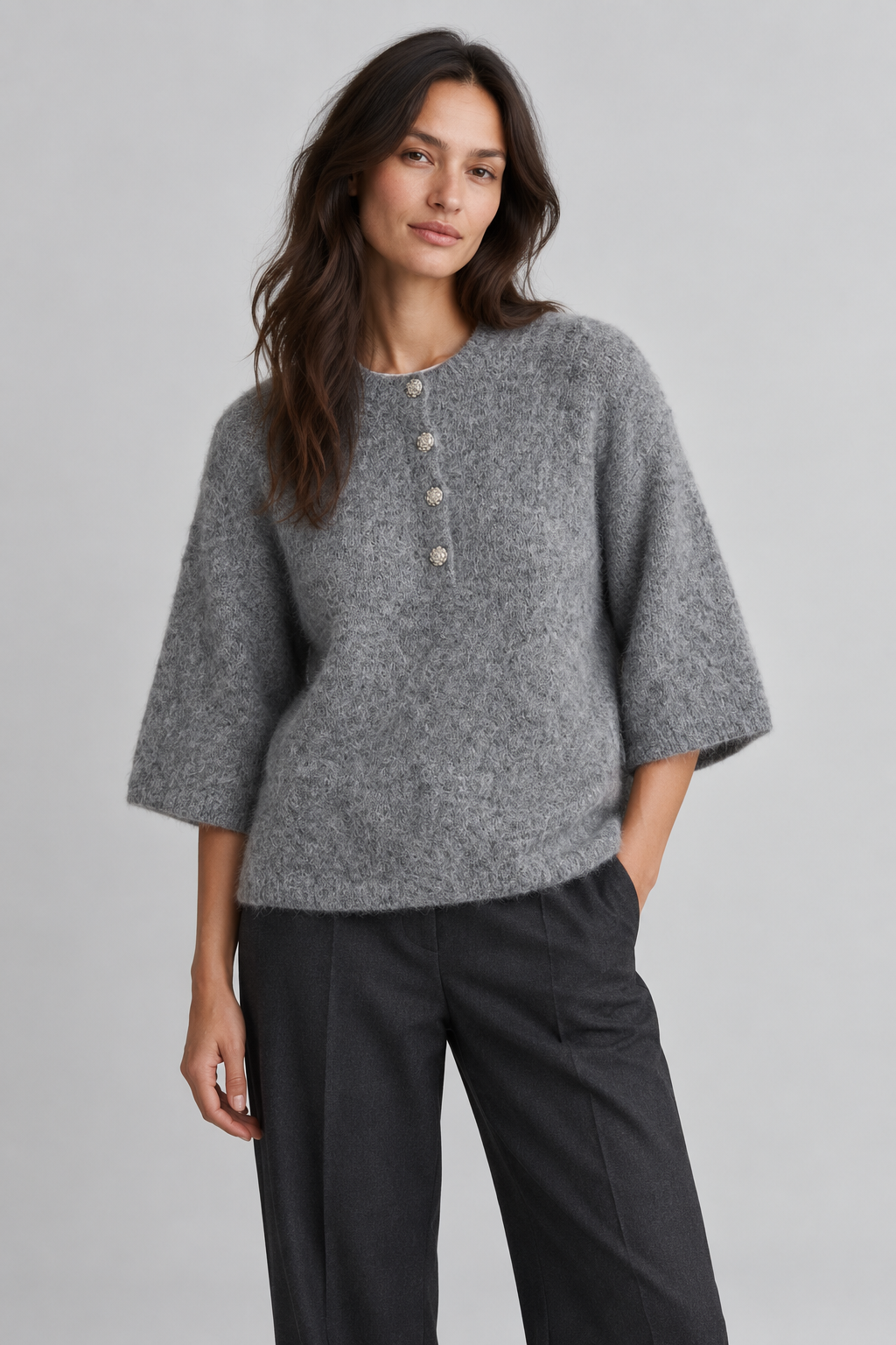 Vikarley 3/4 cardigan - Medium Grey Melange
